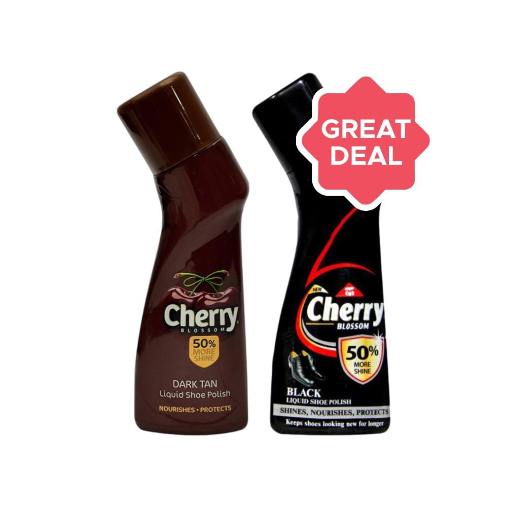 Cherry Blossom Dark Tan Liquid Shoe Polish + Black Liquid Shoe Polish Combo : 75ml + 75ml