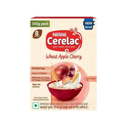 Nestle Cerelac Baby Cereal (No Refined Sugar, Wheat Apple Cherry) : 350 g