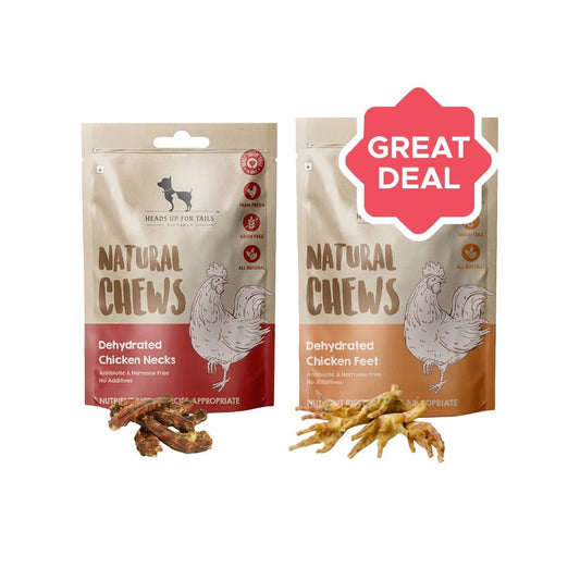 HUFT Dehydrated Chicken Neck Dog Treat + Dehydrated Chicken Feet Dog Treat Combo : 70 g + 70 g