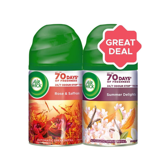 Airwick Airwick Freshmatic Automatic Room Freshener (Rose and Saffron) + Airwick Freshmatic Air Freshener Refill (Summer Delights) Combo : 250 ml + 250 ml