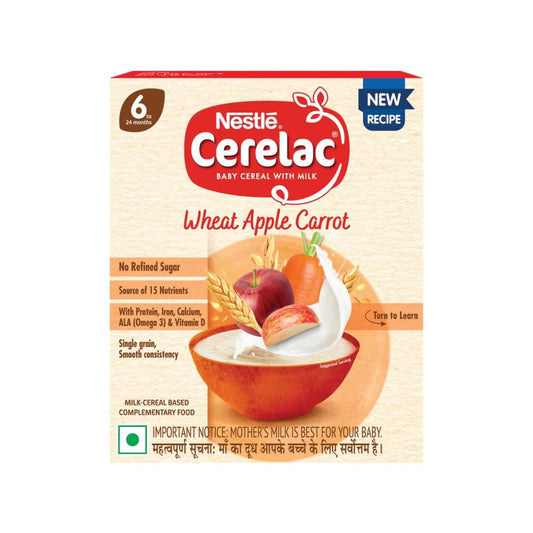 Nestle Cerelac Wheat Apple Carrot Baby Cereal (With No Refined Sugar, 6-24 Months)