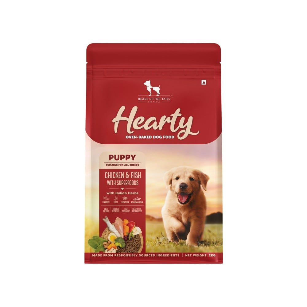 HUFT Heart Oven Baked Dry Dog Food for Puppies with Chicken, Fish & Indian Herbs : 2 kg