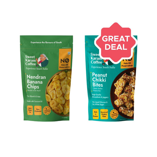 Sweet Karam Coffee Nendran Banana Chips + Peanut Chikki by Combo : 65 g + 150 g
