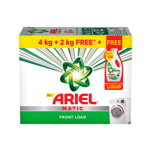 Ariel Matic Front Load Detergent Powder - Free 500 ml Liquid Detergent Inside : 6 kg + 500 ml