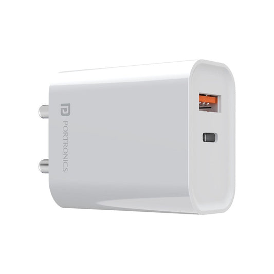 Portronics Adapto 45 22.5 W Dual Mobile Charger Multiport Charging Adapter (with Dual Port - USB A + PD Type C) : 1 unit