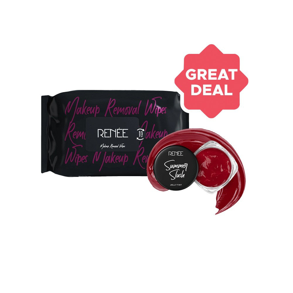 Renee Summer Slush Jelly Lip Tint (Juicy Strawberry) + Makeup Remover Wipes Combo : 13 g + 1 pack (30 wipes)