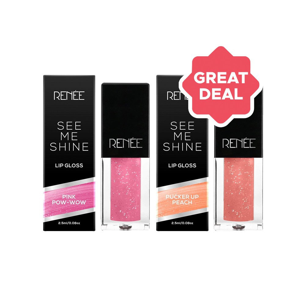 Renee See Me Shine Lip Gloss (Pink Pow-Wow) + See Me Shine Lip Gloss (Pucker Up Peach) Combo : 2.5 ml + 2.5 ml
