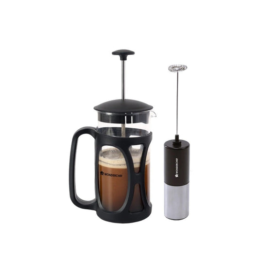 Wonderchef French Press Coffee Maker & Milk Frother Set (Black, French Press & Milk Frother) : 1 set (2 units)