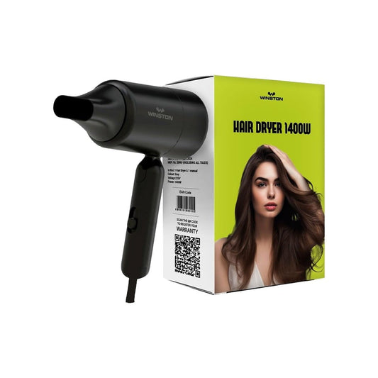 Winston Ionic Foldable Hair Dryer for Men & Women (Black, 1400 W) : 1 unit
