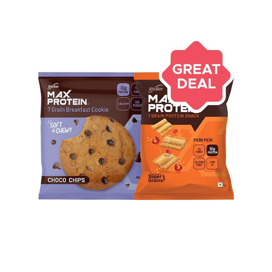 RiteBite Max Protein Choco Chips Cookies + Max Protein Peri Peri Chips Combo : 55 g + 60 g