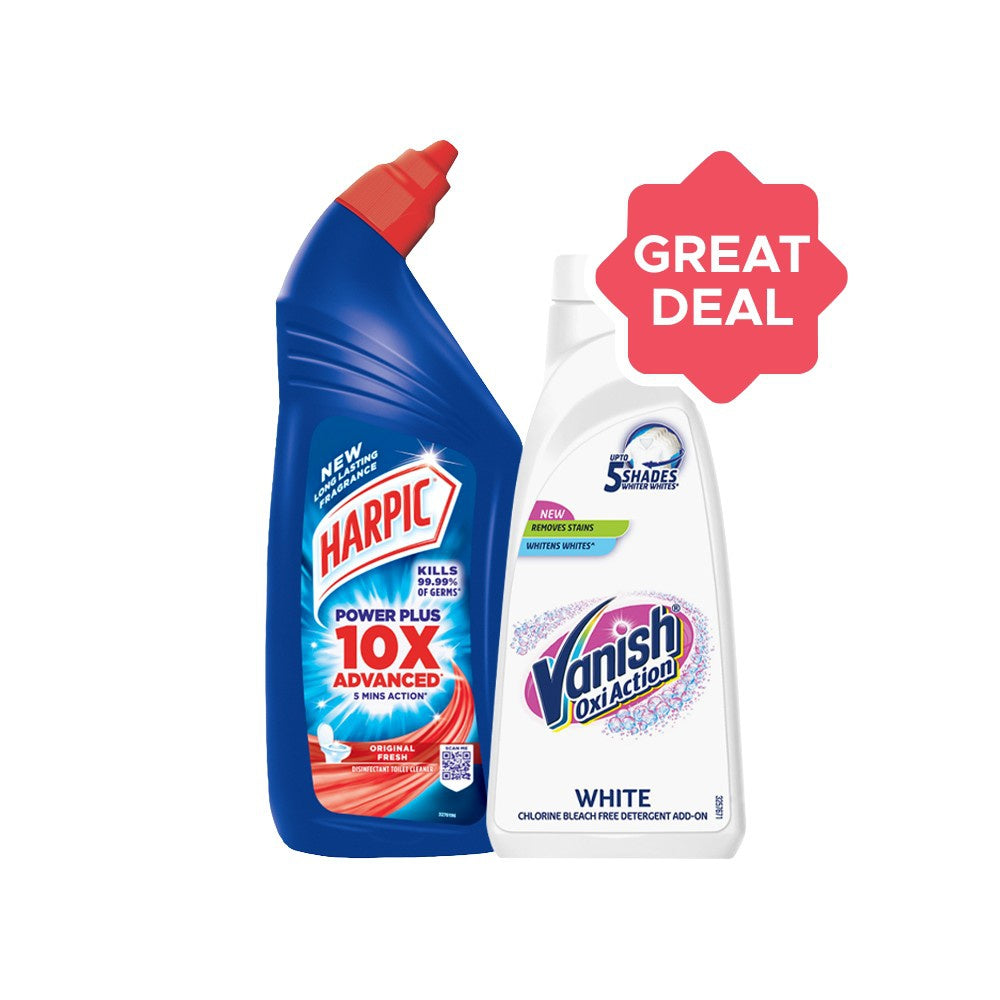 Harpic Disinfectant Liquid Toilet Cleaner - (Original) + Vanish Oxi Action Liquid Stain Remover Combo : 1 l + 800 ml