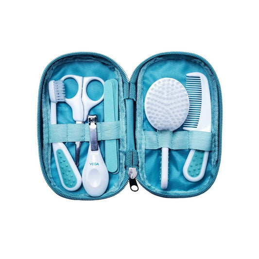 Vega Baby & Mom 7-in-1 Baby Grooming Kit With Storage Bag (Blue, White, 6+ months) : 1 set (7 pieces)