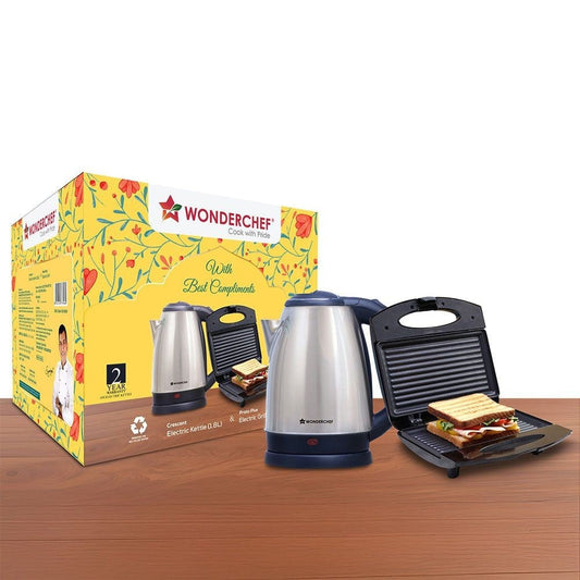 Wonderchef Prato Plus Toaster Griller & Crescent Electric Kettle (Kettle: 1350 W Griller: 800 W) : 1 pack (2 pieces)