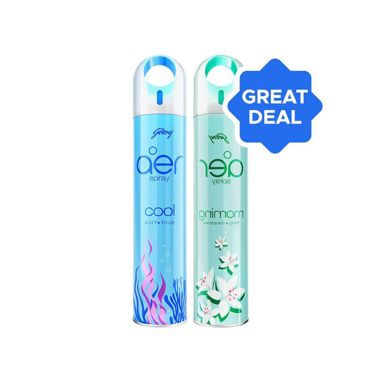 Godrej Aer Cool Surf Blue Room Freshener + Godrej Aer Morning Misty Meadows Air Freshener Combo : 220 ml + 220 ml
