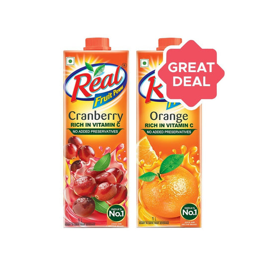 Real Fruit Power Cranberry Juice + Real Fruit Power Orange Juice Combo : 1 ltr + 1 ltr