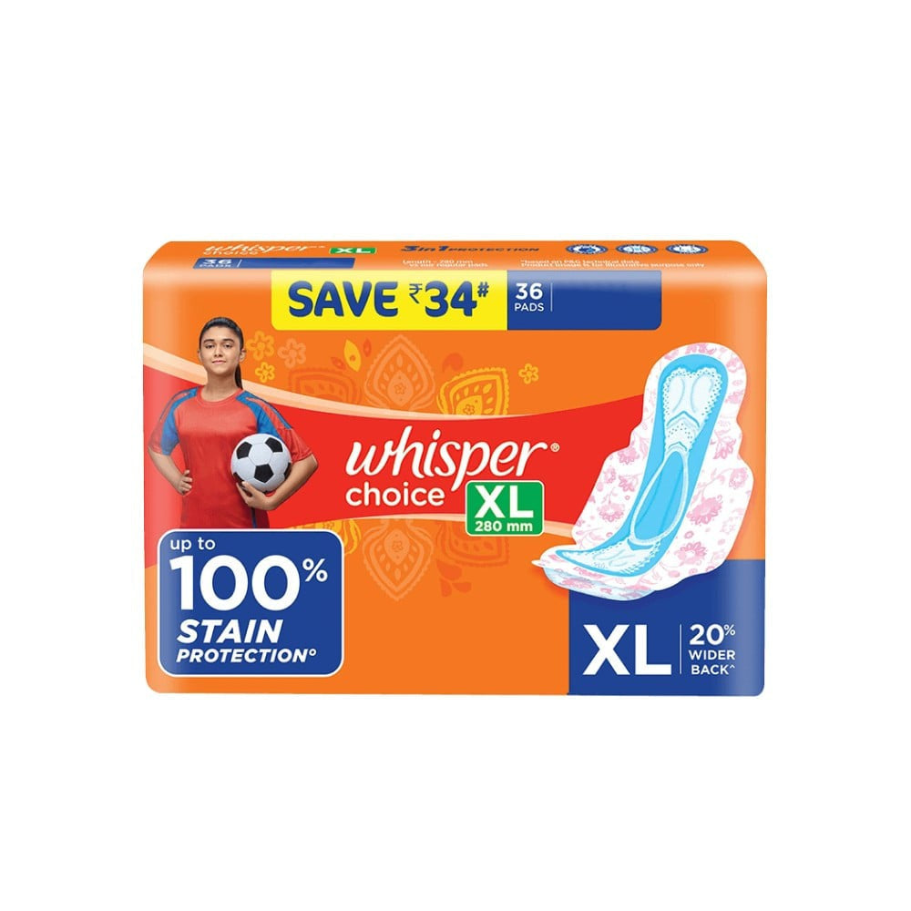Whisper Choice Stain Protection Sanitary Pads : 36 pieces