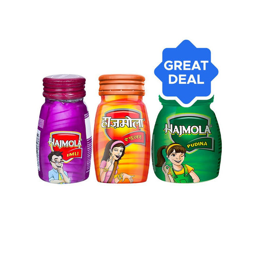 Hajmola Regular Digestive Tablets + Pudina Tablets + Imli Digestive Tablets Combo : 120 pieces + 120 units + 120 tablets