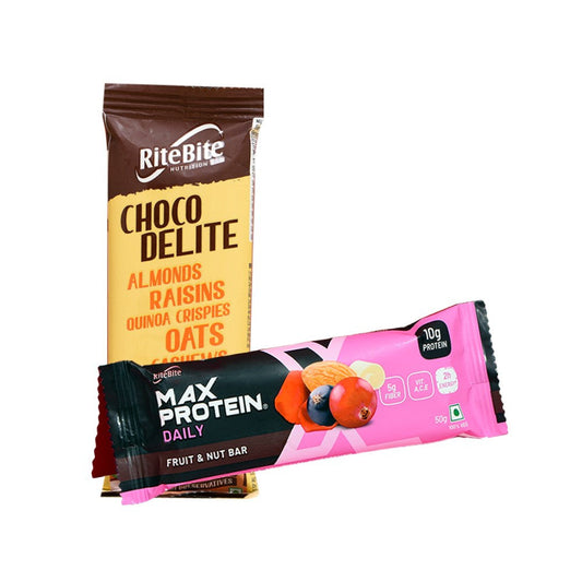RiteBite Choco Delite Breakfast Bar + Max Protein Energy Bar (Fruit and Nut) Combo : 40 g + 50 g