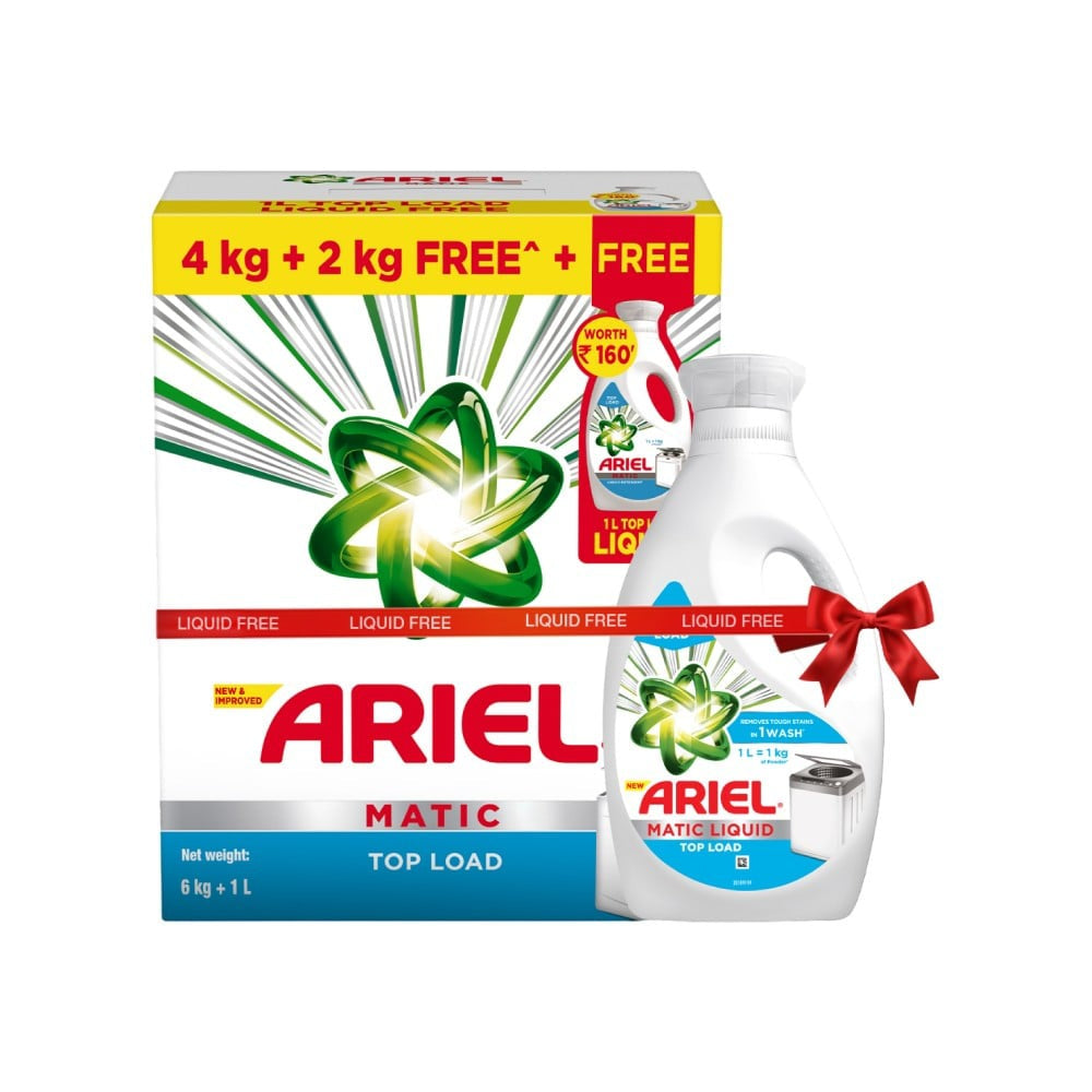 Ariel Top Load Detergent Powder + Liquid Detergent : 6 kg + 1 ltr
