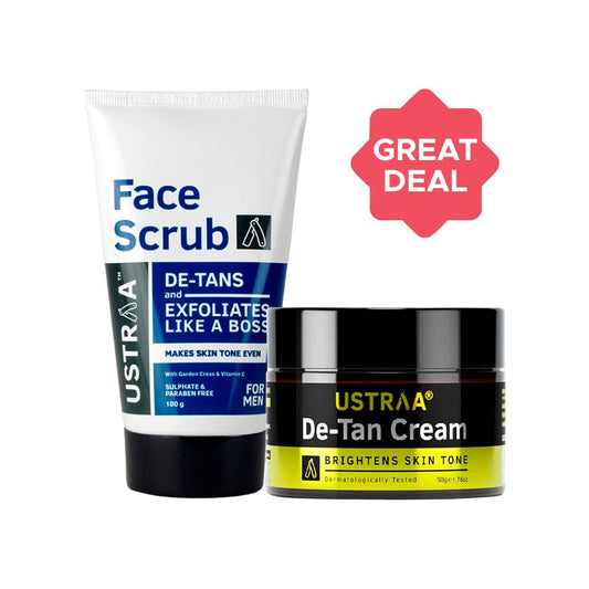 Ustraa De-Tan Face Scrub + De -Tan Face Cream (50 g) Combo : 100 g + 50 g