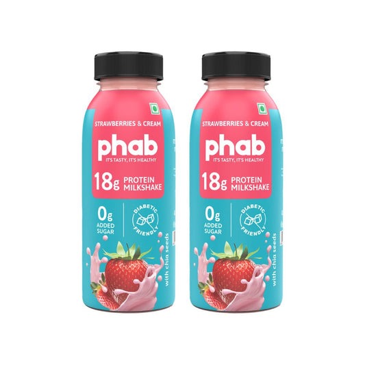 Phab Strawberries & Cream Protein Milkshake (Diabetic Friendly) : 2 x 200 ml
