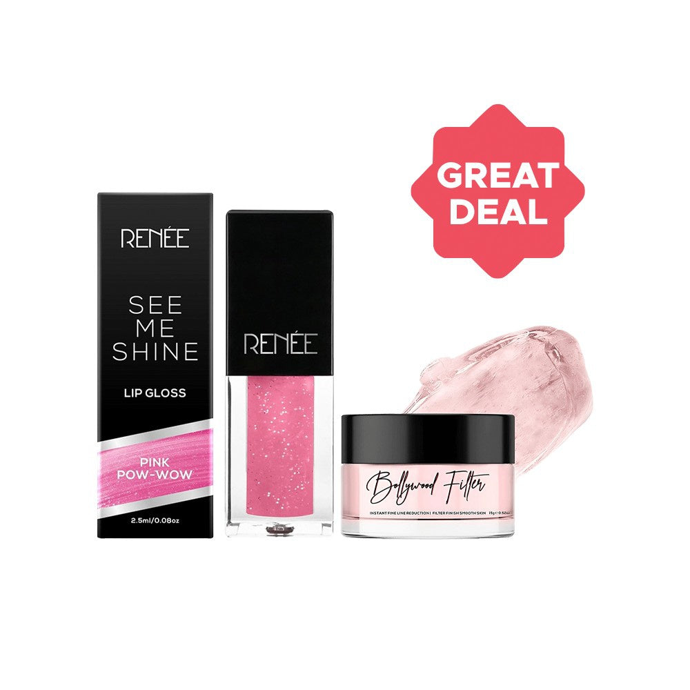 Renee Bollywood Filter Primer + See Me Shine Lip Gloss (Pink Pow-Wow) Combo : 15 g + 2.5 ml