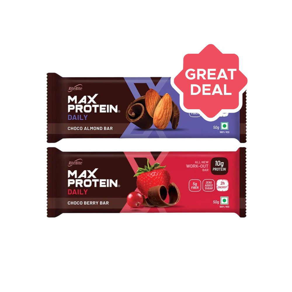 RiteBite Max Protein Daily Choco Almond Protein Bar + RiteBite Max Protein Daily Choco Berry Protein Bar Combo : 50 g + 50 g