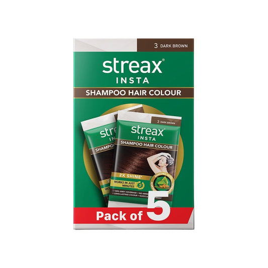 Streax Insta Shampoo Hair Colour (3 Dark Brown) : 1 pack (5 pieces)