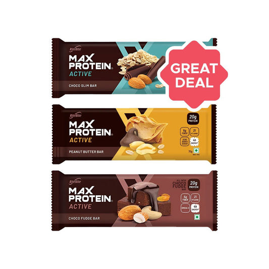 RiteBite Max Protein Active Choco Slim Nutrition Bar + Max Protein Active Choco Fudge Nutrition Bar + Max Protein Bar (Peanut Butter) Combo : 67 g + 75 g + 70 g