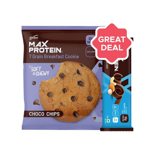 RiteBite Max Protein Daily Choco Classic Nutrition Bar + Max Protein Choco Chips Cookies Combo : 50 g + 55 g