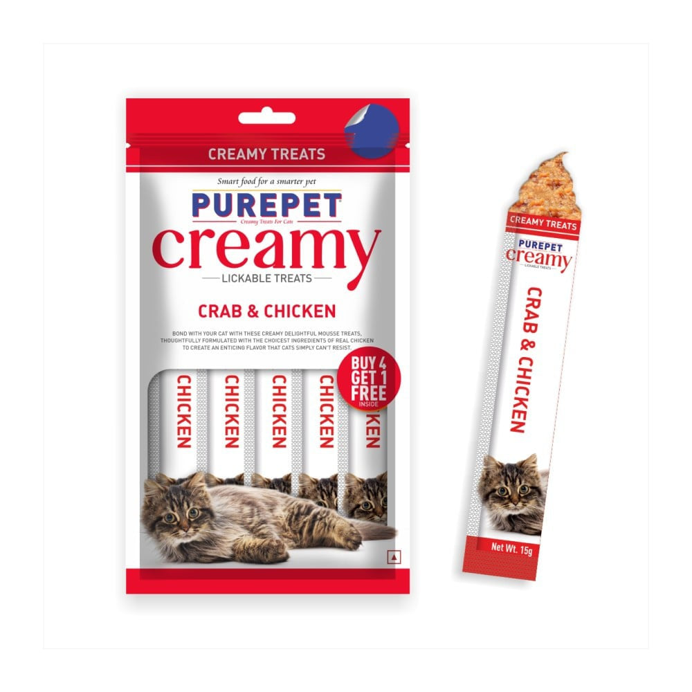 PurePet Lickable Creamy Cat Treat (Crab & Chicken) : 1 pack (5 x 15 g)