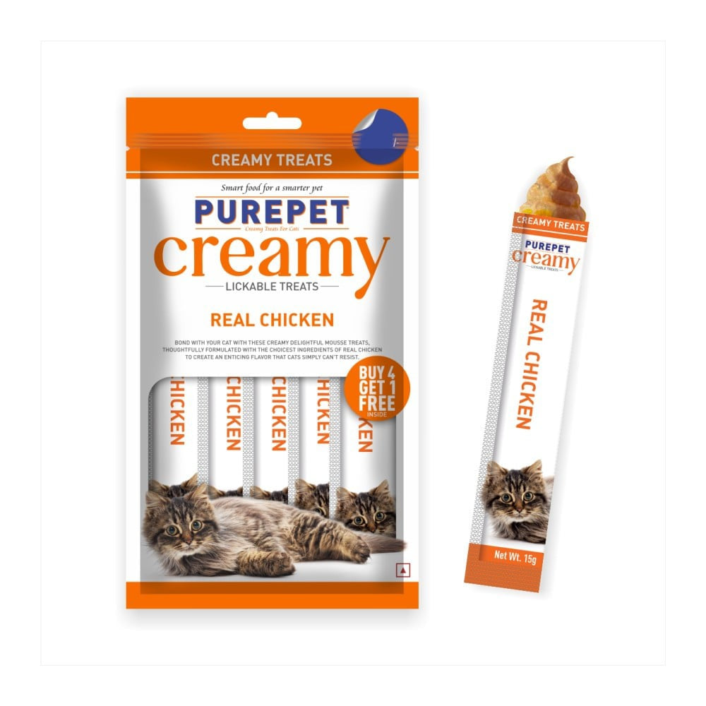 PurePet Lickable Creamy Cat Treat (Real Chicken) : 1 pack (5 x 15 g)