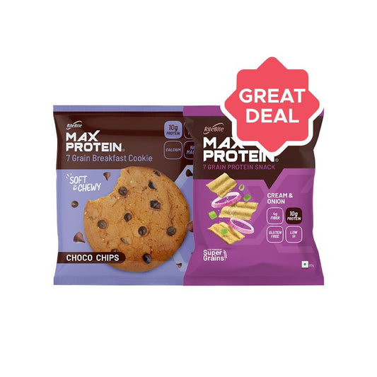 RiteBite Max Protein Choco Chips Cookies + Max Protein Cream & Onion Chips Combo : 55 g + 60 g