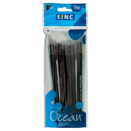 Linc Ocean Classic Gel Pen - Black Ink, 5 pcs