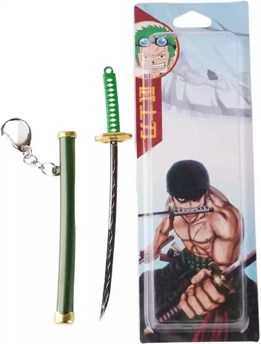 One Piece Anime Zoro's Katana-E Keychain with Green Handle and Green & Gold Sheath