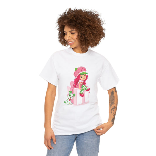 Strawberry Shortcake and Pupcake Printed T-shirt - White Round Neck Cotton