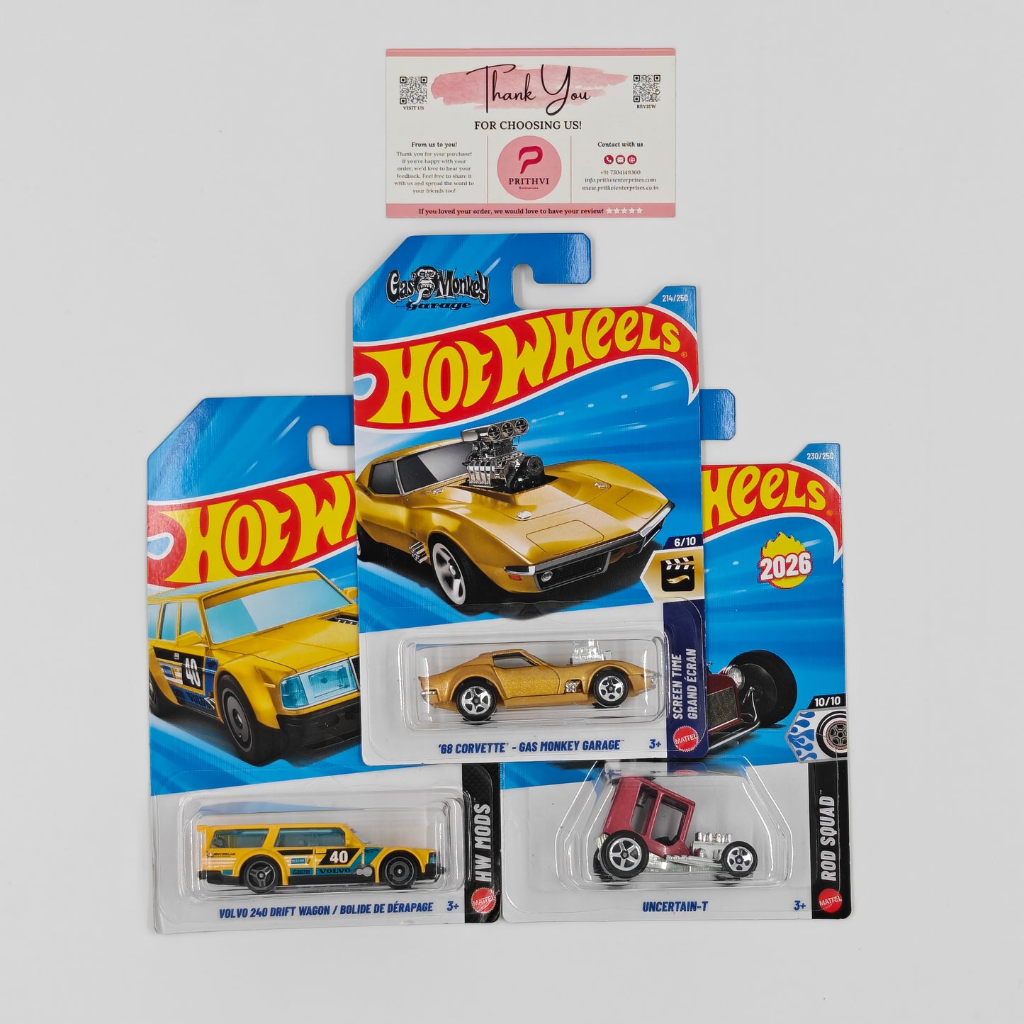 '68 Corvette - Gas Monkey Garage, Volvo 240 Drift Wagon / Bolide De Dérapage & Uncertain-T by Mattel – Hot Wheels Bundle