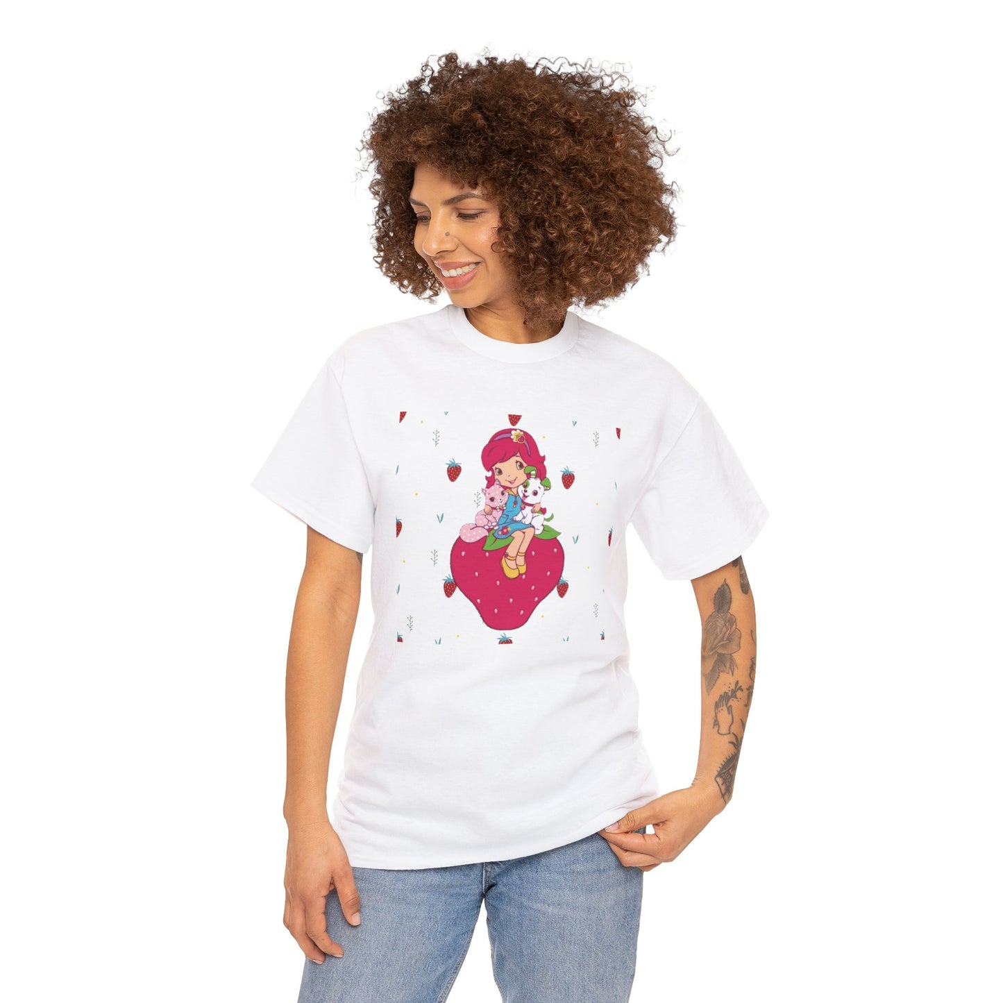 Strawberry Shortcake - Strawberry Printed T-shirt - White Round Neck Cotton