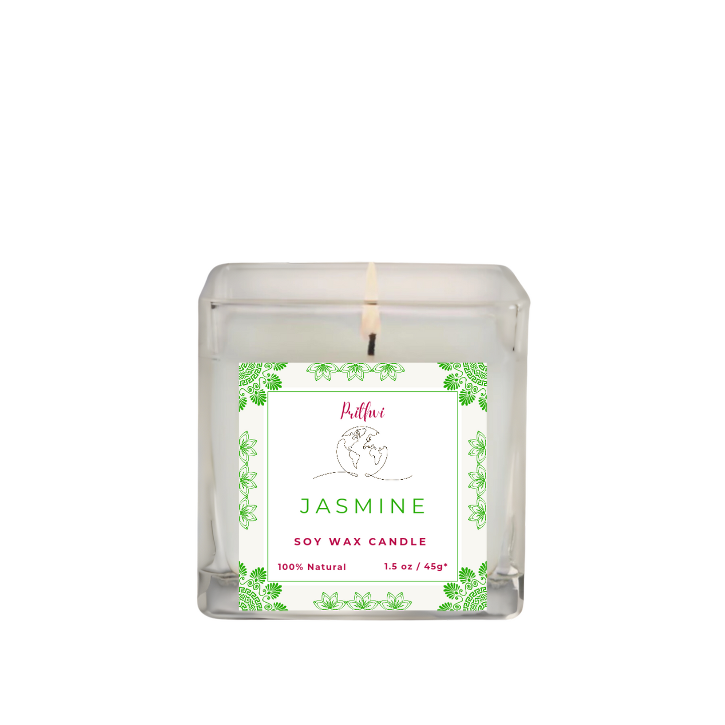 Prithvi Handmade Soy Wax Candle with "Jasmine" Fragrance (45g/1.5oz, 8-10 Hours Burn Time)