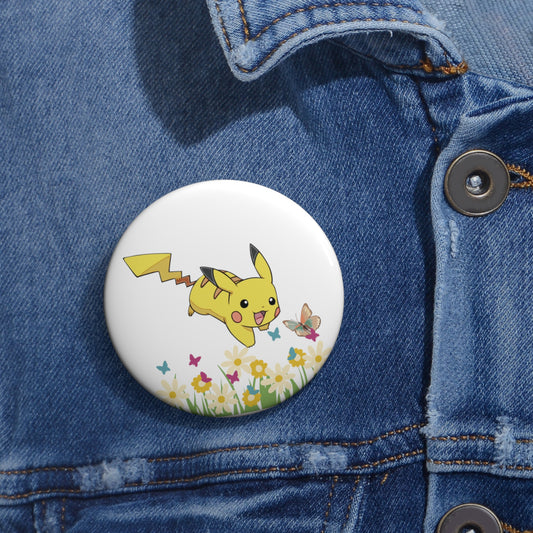 Pokémon- Pikachu Chasing Butterfly: Printed Button Badge