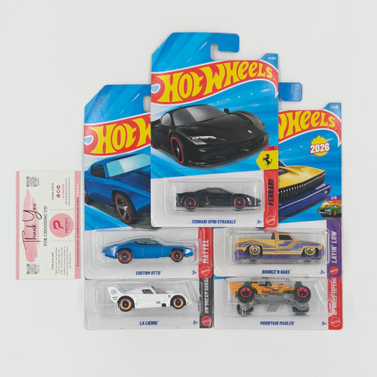 Ferrari SF90 Stradale, Custom Otto, La Liebre, Bounce'N Bass & Mountain Mauler by Mattel – Hot Wheels Bundle - Prithvi Enterprises