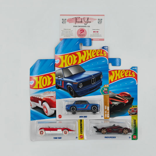 BMW 2002, Twin Tags & Mach Speeder by Mattel – Hot Wheels Bundle