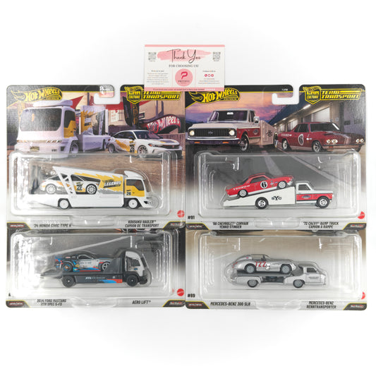 Car Culture Team Transport (Set of 4)  -  Honda Civic, Mustang RTR, Corvair Yenko & Mercedes 300 SLR by Mattel - Hot Wheels Premium Bundle - Prithvi Enterprises