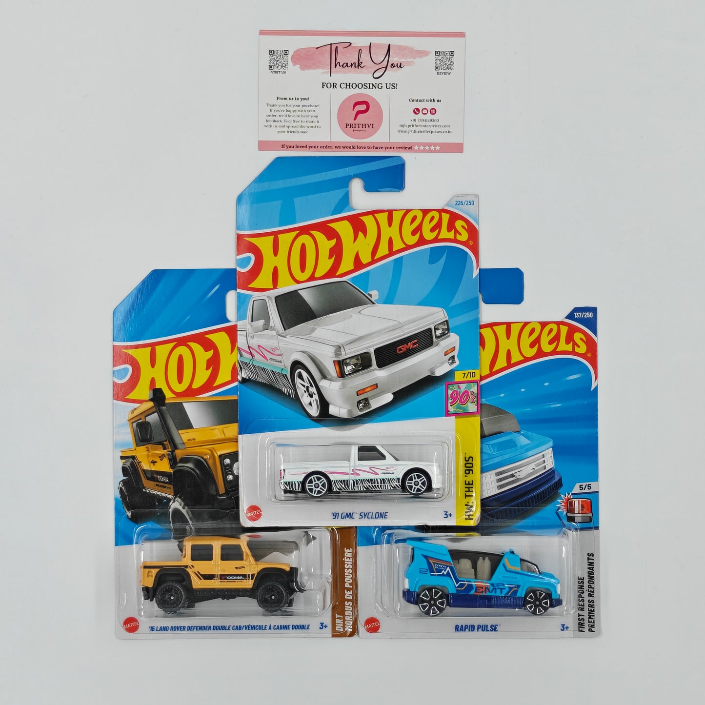 '91 GMC Syclone, '15 Land Rover Defender Double Cab & Rapid Pulse by Mattel – Hot Wheels Bundle
