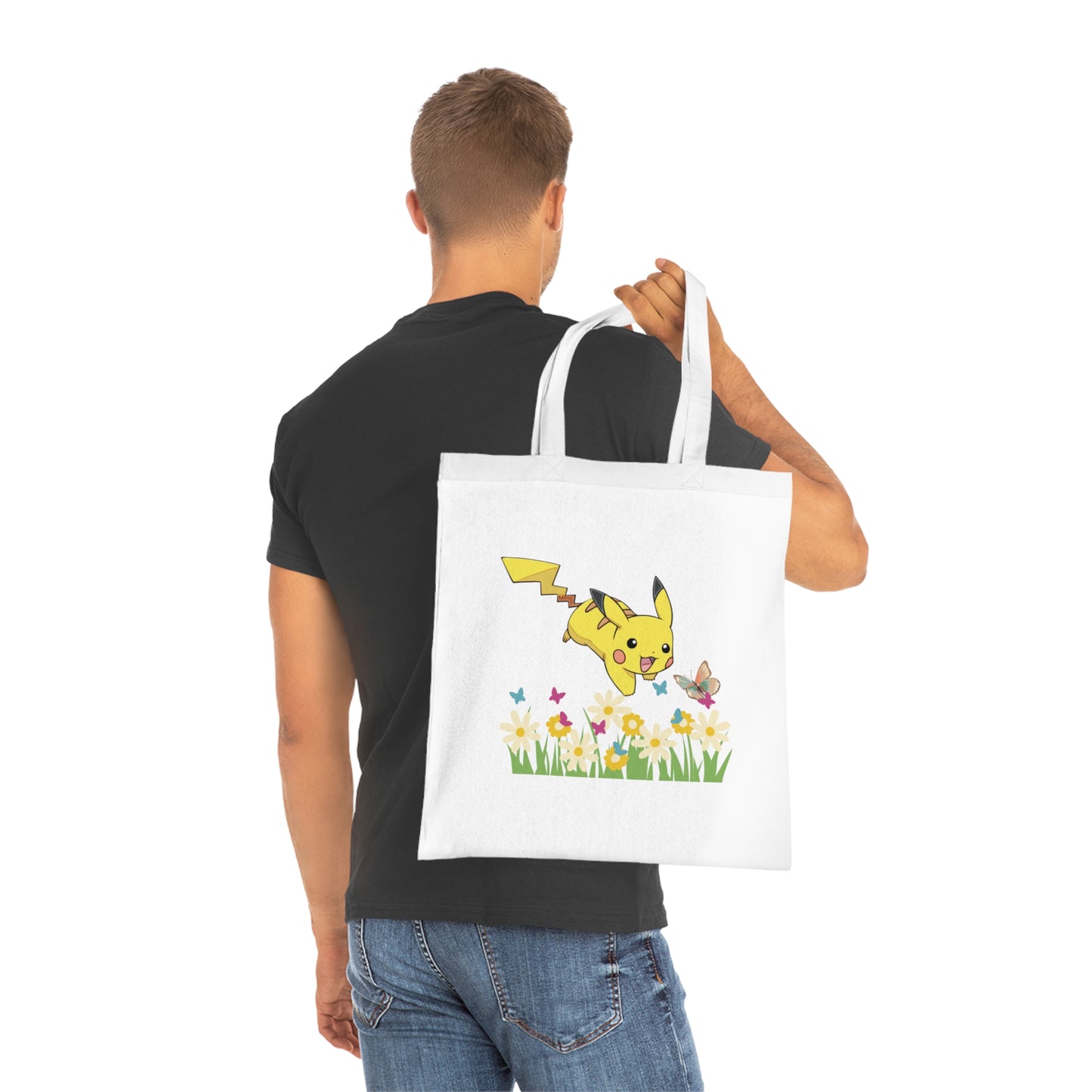 Pokémon - Pikachu Chasing Butterfly Printed Canvas Tote Bag