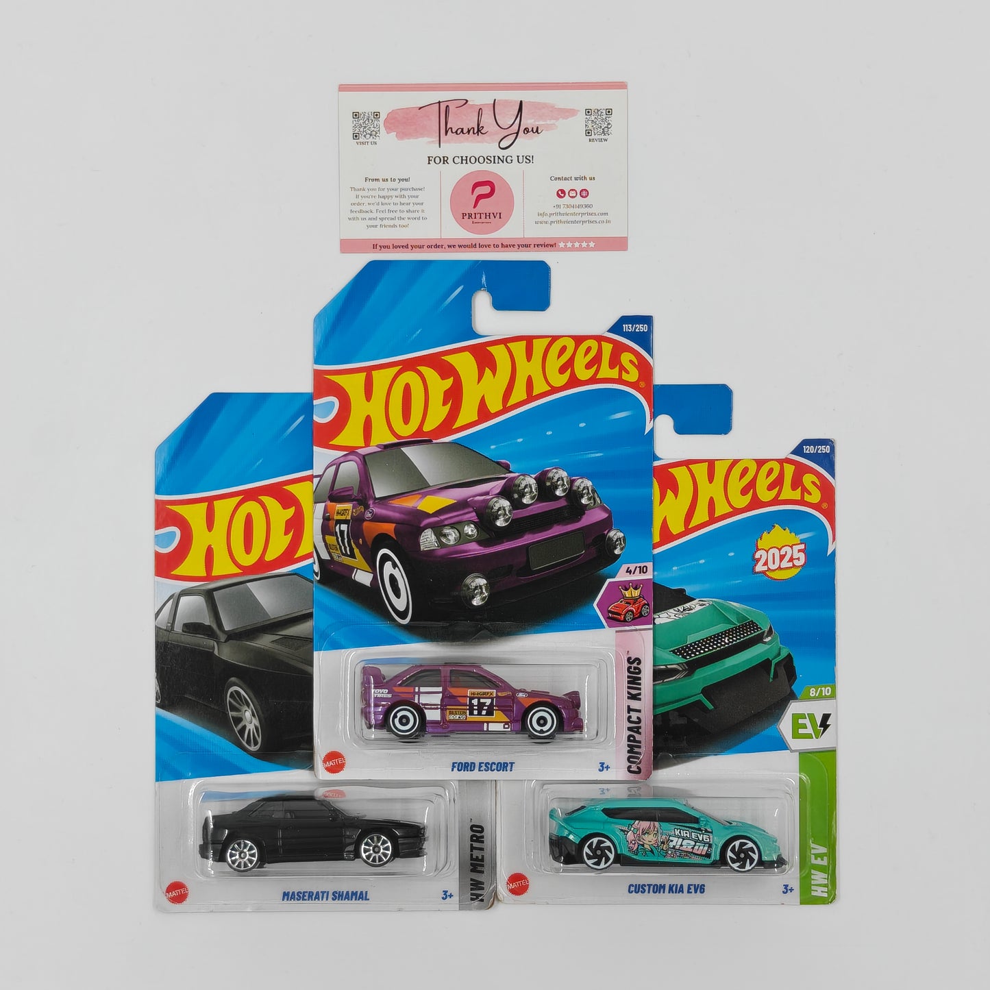 Ford Escort, Maserati Shamal & Custom Kia EV6 by Mattel – Hot Wheels Bundle
