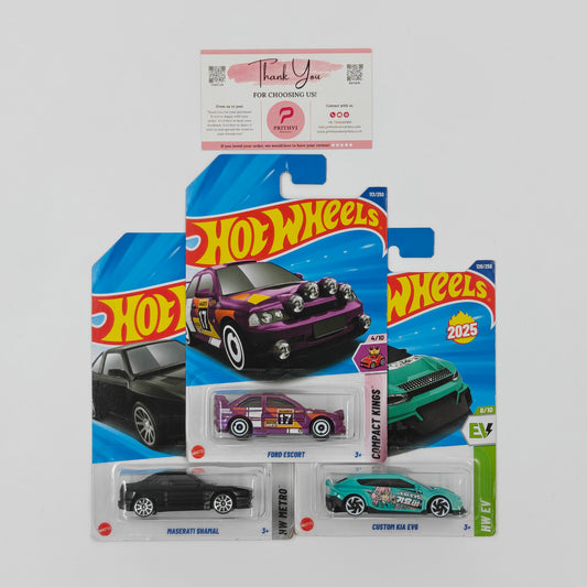 Ford Escort, Maserati Shamal & Custom Kia EV6 by Mattel – Hot Wheels Bundle