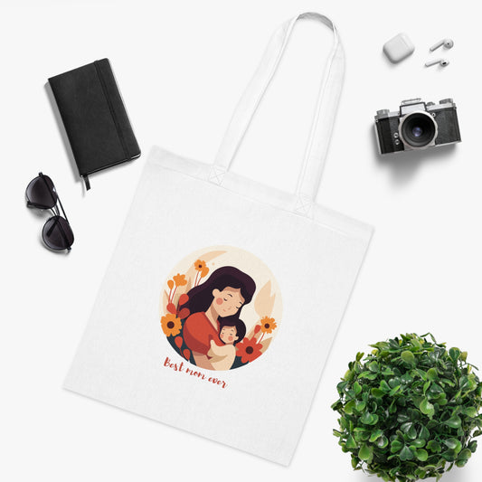 Illustration- Best Mom Ever: Printed Canvas Tote Bag