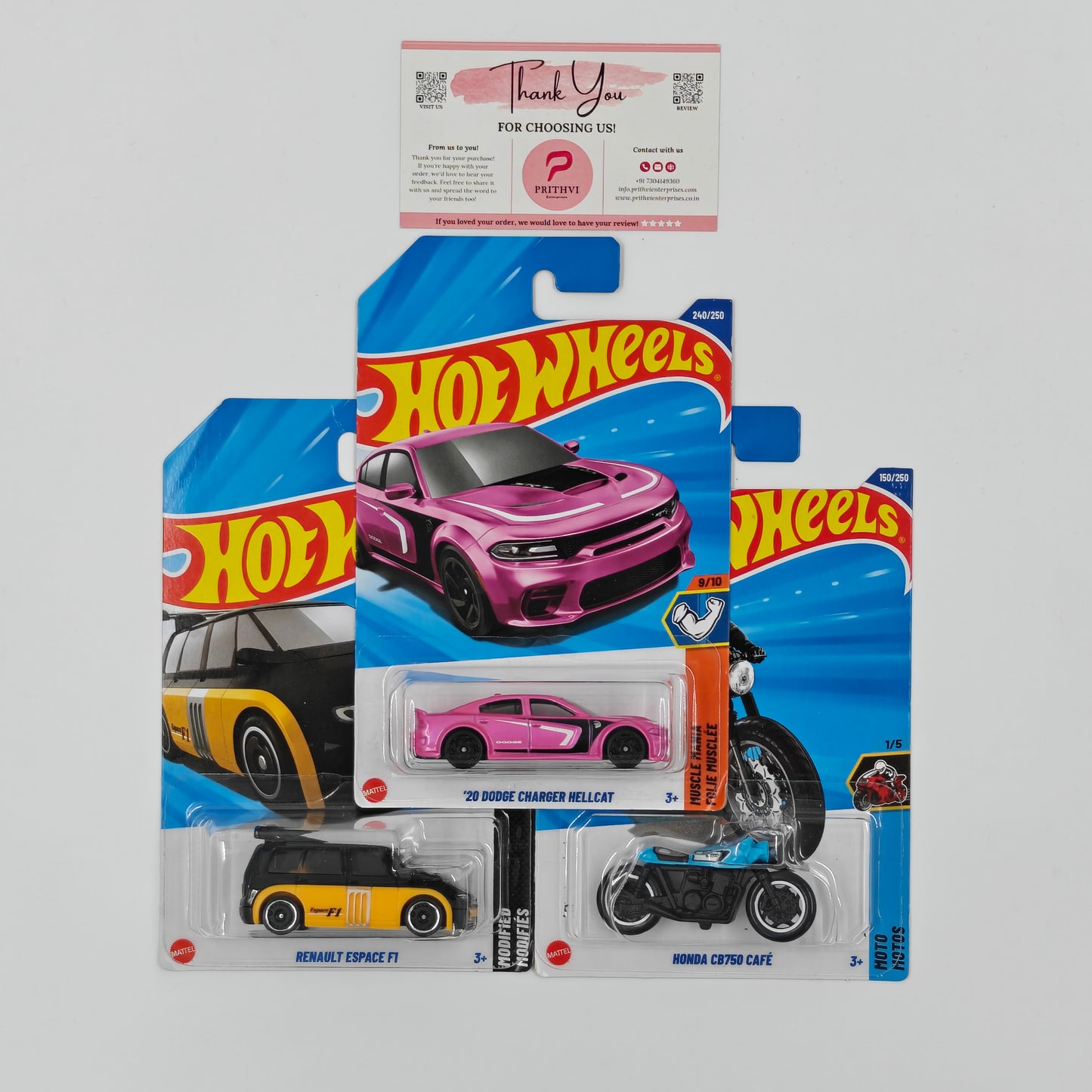 '20 Dodge Charger Hellcat, Renault Espace F1 & Honda CB750 Café by Mattel – Hot Wheels Bundle