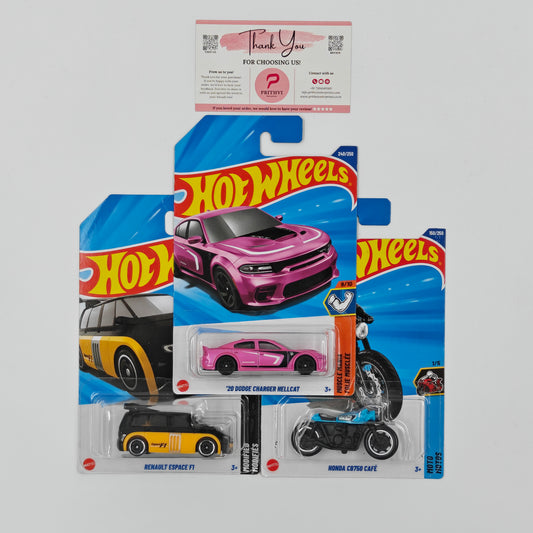 '20 Dodge Charger Hellcat, Renault Espace F1 & Honda CB750 Café by Mattel – Hot Wheels Bundle